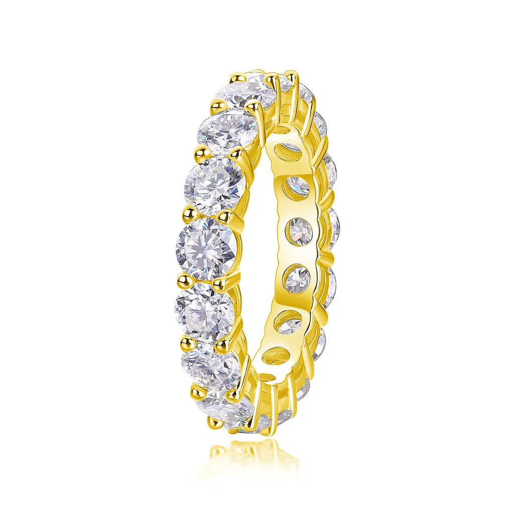 Starlight moissanite wedding ring set in S925 silver platinum plated on display in gift box, available in yellow gold and rose gold