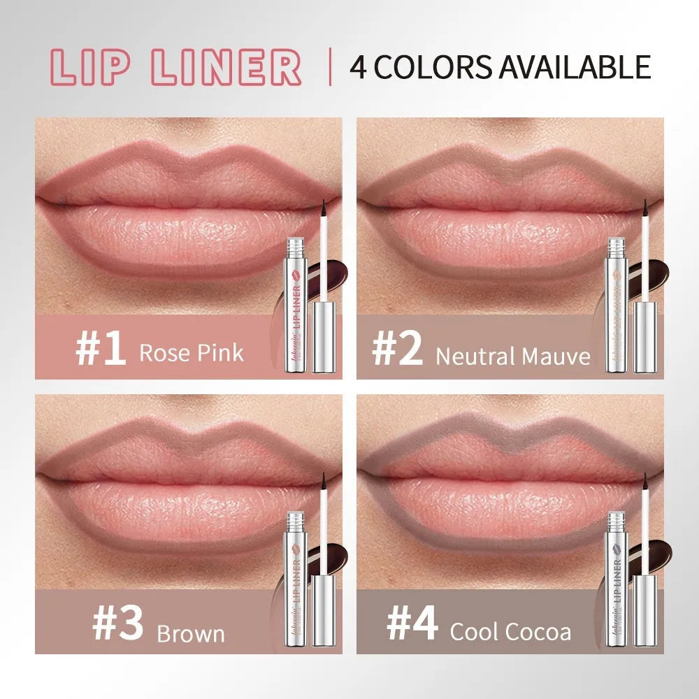 Matte finish pointed toe lip liner pencil in four colour shades showing precise tip design