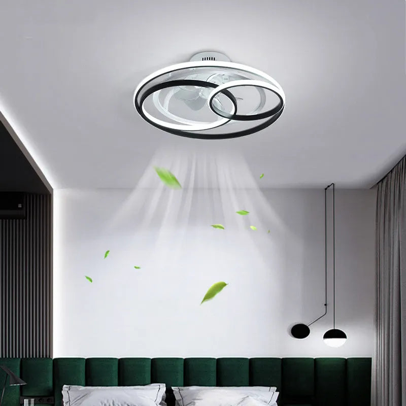 48cm Nordic style ceiling fan light with metal blades and acrylic lampshade in black or gold finish