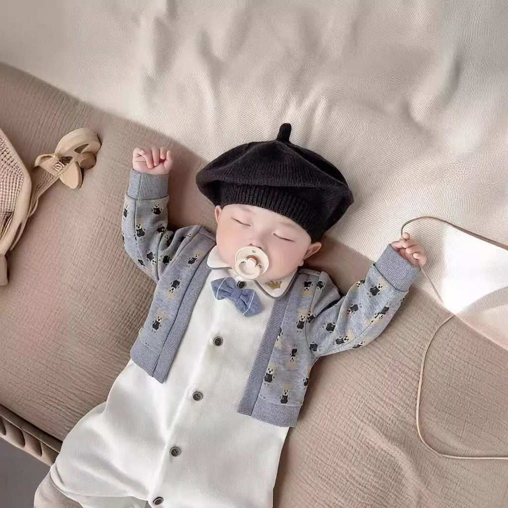Cotton long-sleeve baby romper, cardigan fake two-piece, single-breasted, spring autumn, heights 66cm to 90cm