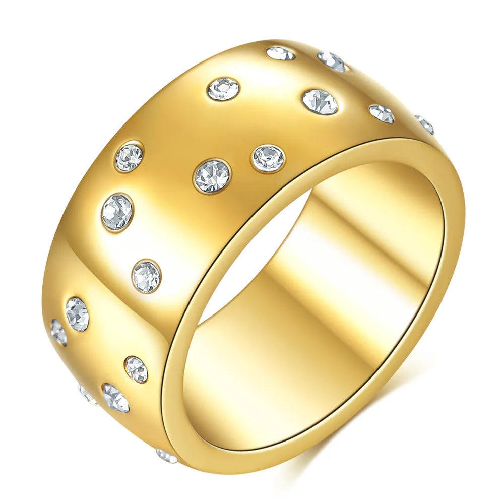 Titanium steel women's couple ring with diamond treatment in geometric design