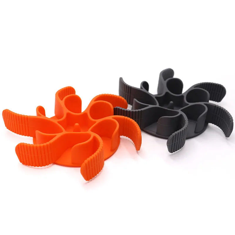 Red silicone dog slow feeder insert with spiral design and suction cups on base