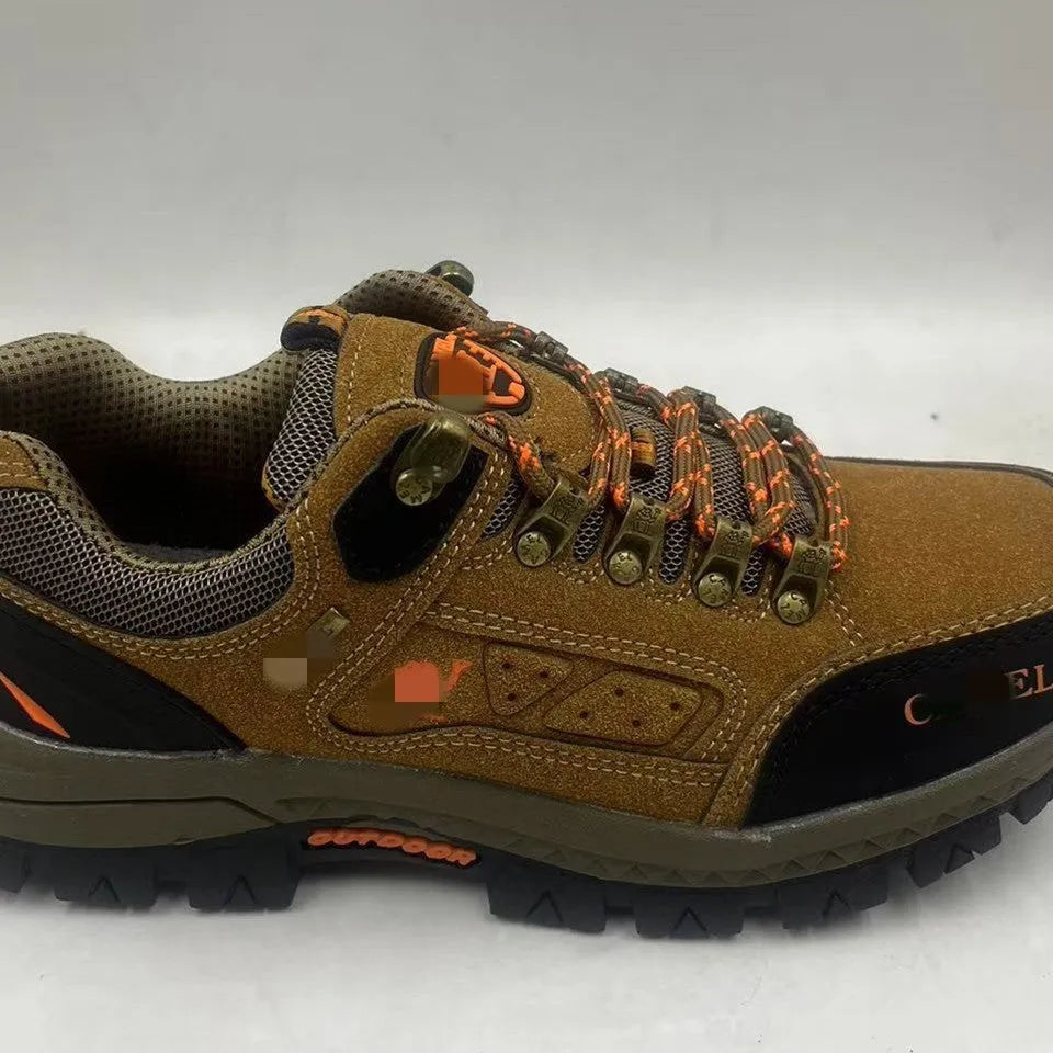 Men's hiking shoes non-slip rubber sole synthetic leather upper low top Black and Red colour autumn outdoor