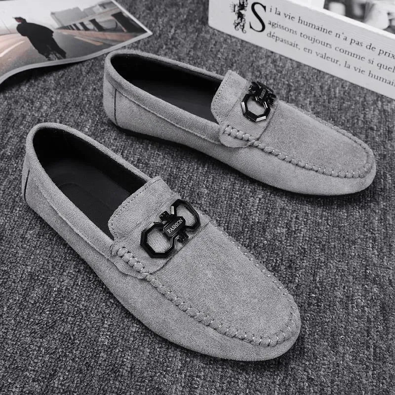 Men's black and grey casual summer shoes with suede and cowhide upper and rubber sole