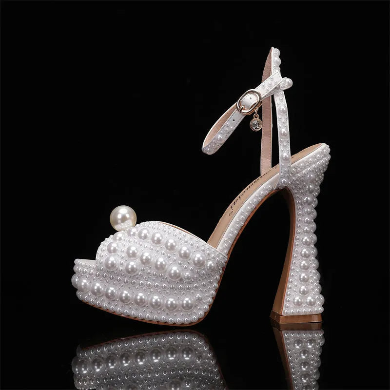 PU women's high heel stiletto pumps with rhinestone decoration, fish mouth toe, low top, and buckle closure in beige