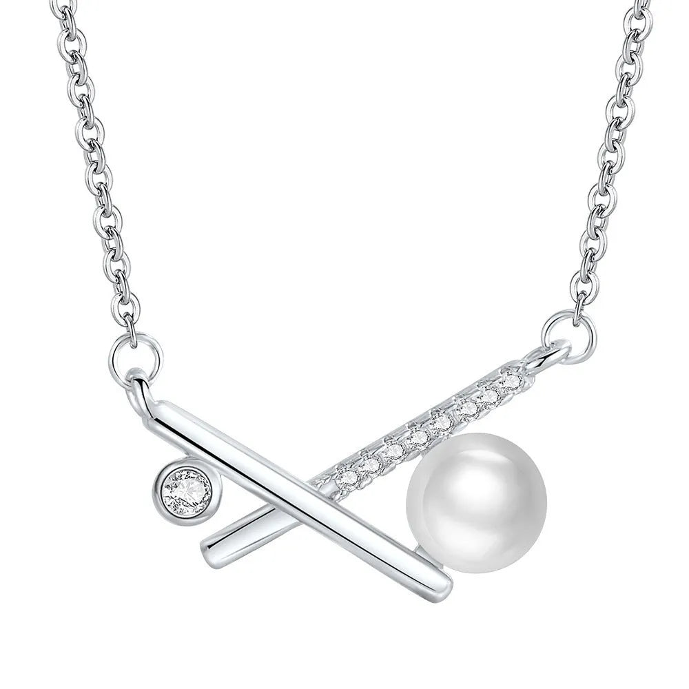 S925 sterling silver transformed pearl necklace with diamonds geometric asymmetric pendant cross chain light luxury women's jewellery