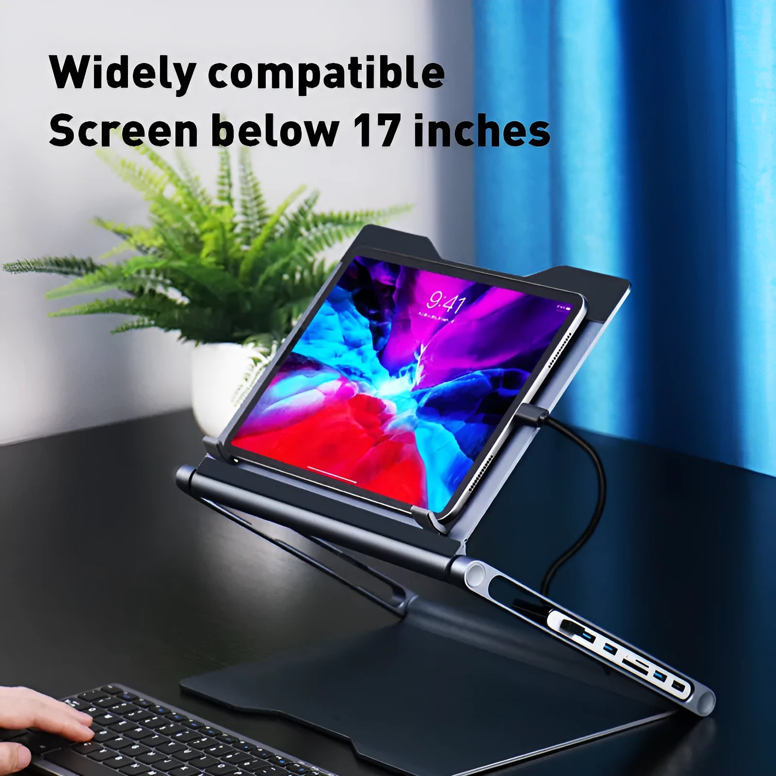 NBS01 aluminium alloy laptop stand with 8-in-1 docking station in deep space grey