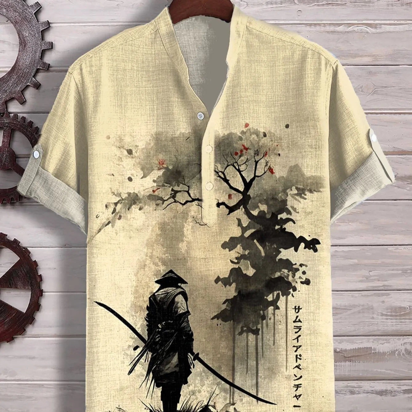 3D digital animal pattern short sleeve casual shirt on a hanger, showing one of thirteen colour variants.