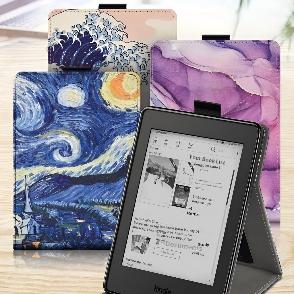 Handheld TPU protective case for a 6-inch Kindle Paperwhite in an embossed design with bracket elements.