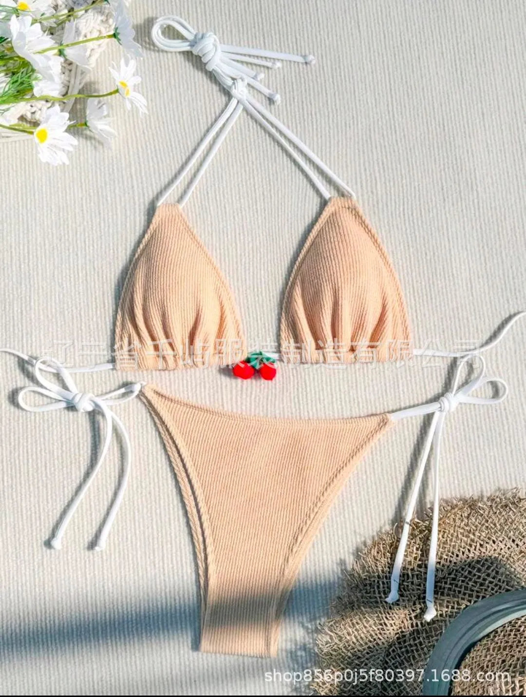 Nylon fabric bikini swimsuit two-piece set in solid colour design available in five colours