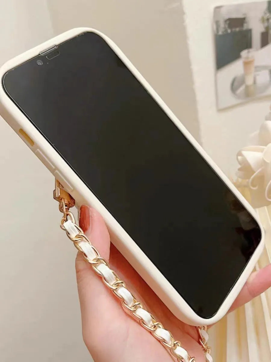 Metal bow bear rhombus silicone phone case for Apple iPhone with card holder and black lanyard