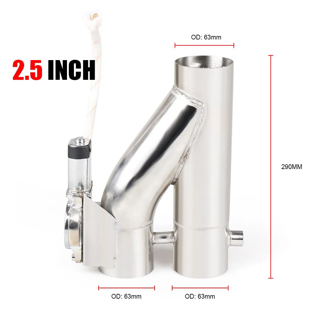Stainless steel electronic control double valve exhaust pipe, 290mm length, silver, available in 2 to 3 inch diameters