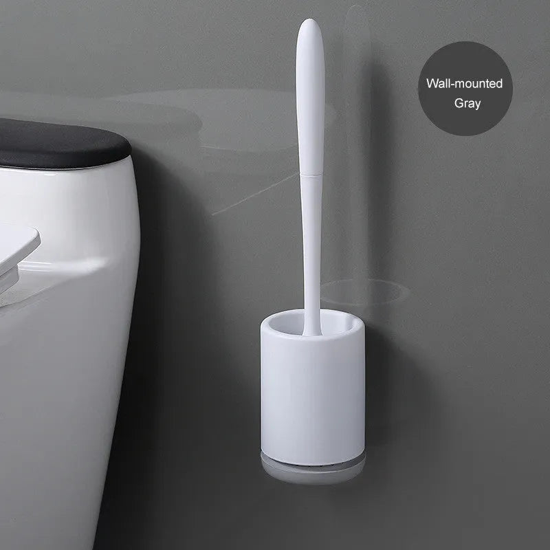 Non-stick TPR toilet brush with PP handle and hollowed brush head, white and black, 41 cm tall