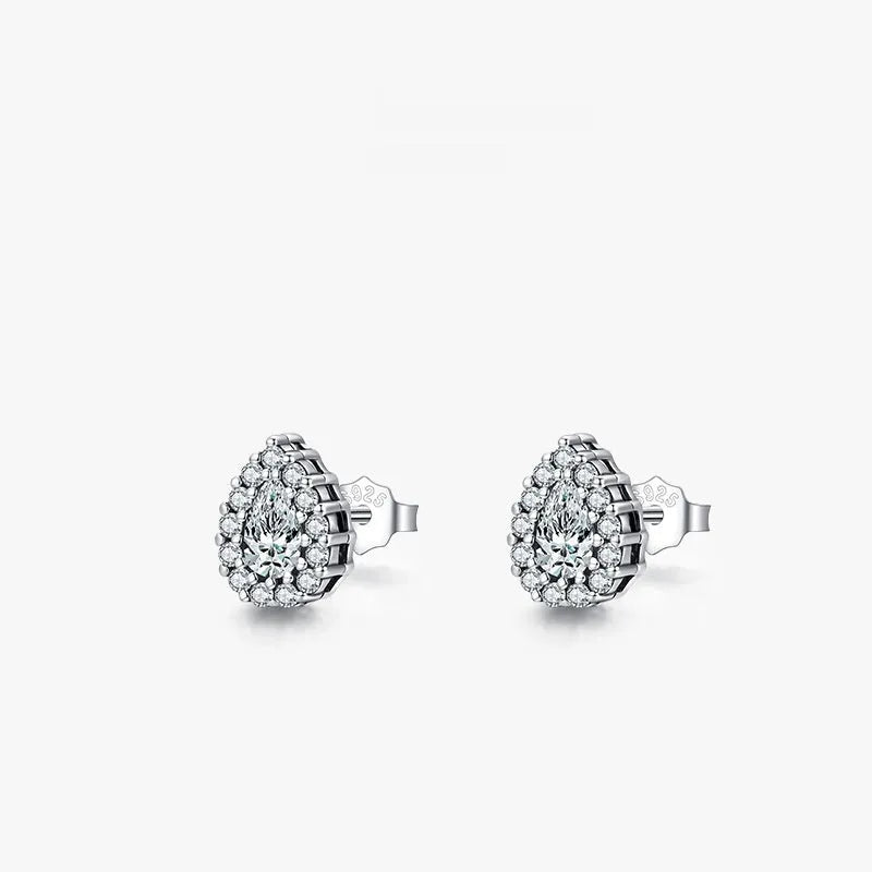 Women's 925 silver water drop ear studs with diamond cut finish