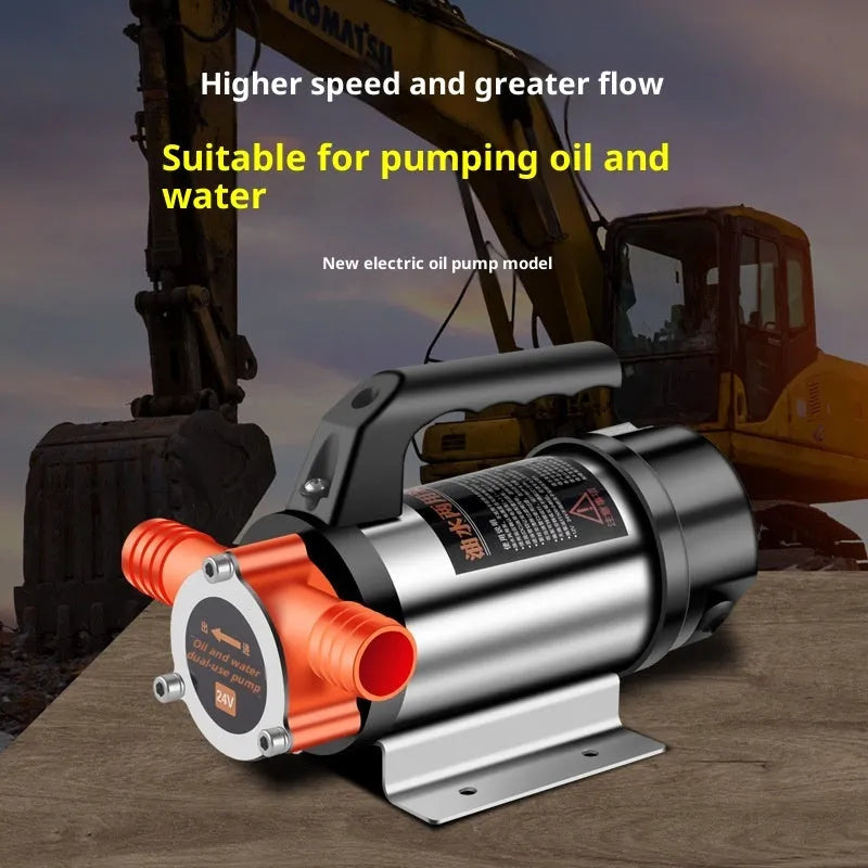 24V DC dual-use oil water pump with stainless steel body on white background