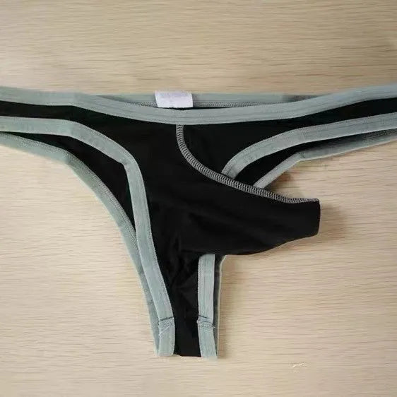 Men's ice silk briefs in army green, showing the comfortable fit and fabric texture.