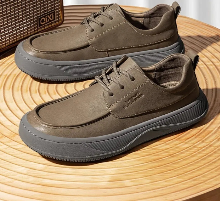 British retro brown leather casual shoes with big toe design and stitched detailing