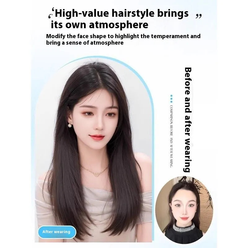 Brown black full-head wig with Chinese character bangs style made from high temperature fibre