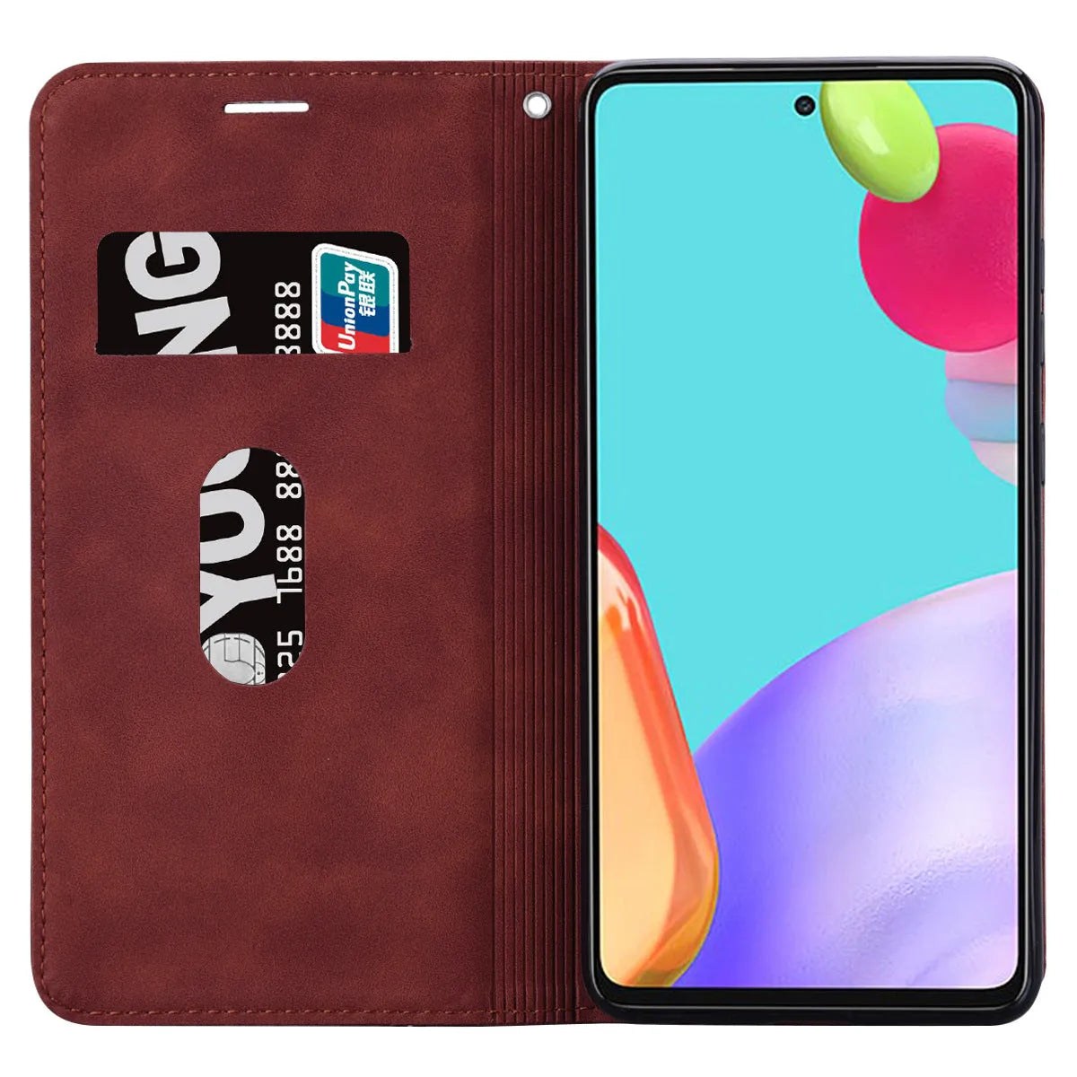 Business mobile phone leather case with suction frosted card flip, TPU PU, card insertion, in black red blue green brown