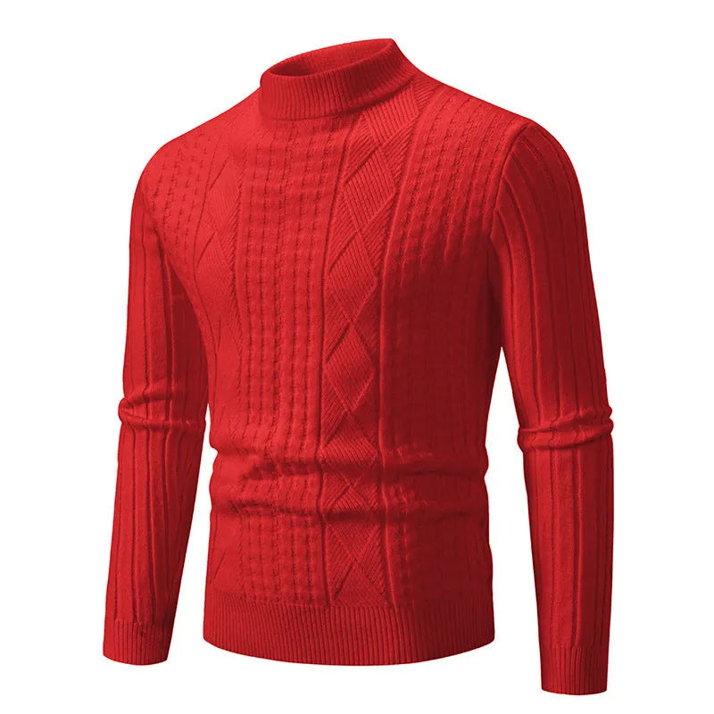 Men's cotton blend jacquard pullover sweater in beige, slim fit, long sleeve, available in sizes M to XXXL