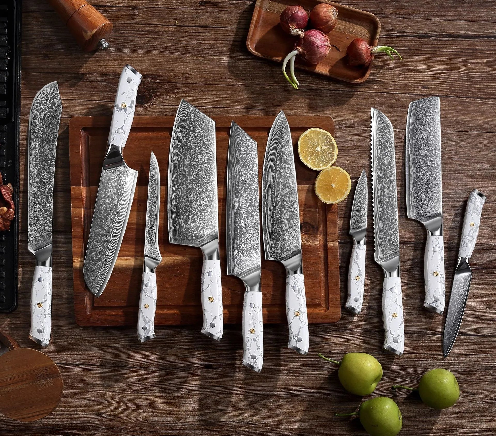 Damascus combined chef knife with 21cm VG10 steel blade and 11cm handle for kitchen use
