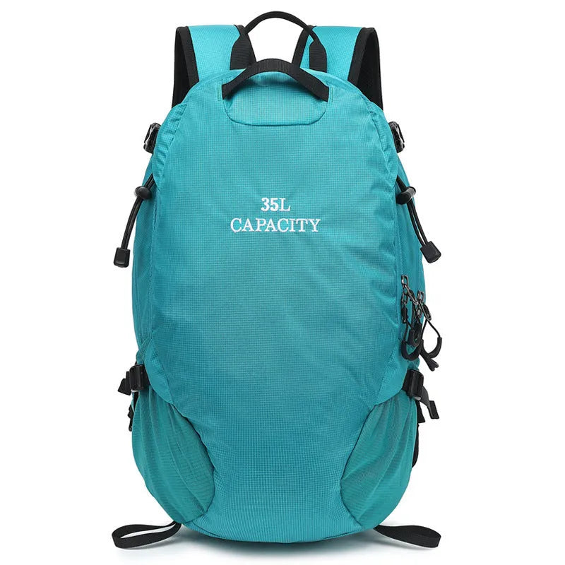 Waterproof Oxford cloth hiking backpack in black colour with physiological curve back plate