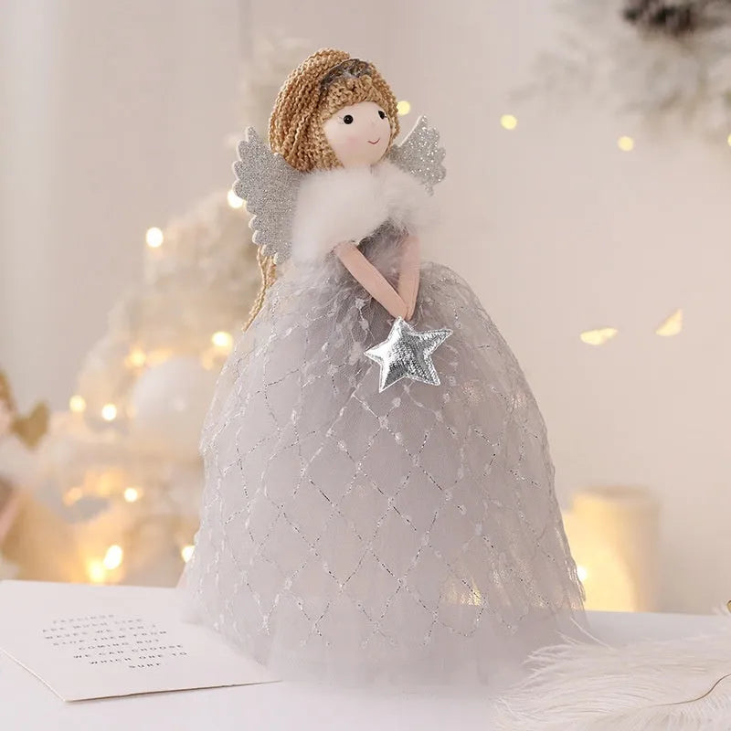 Gold and light grey non-woven fabric angel doll ornaments measuring 26x15cm