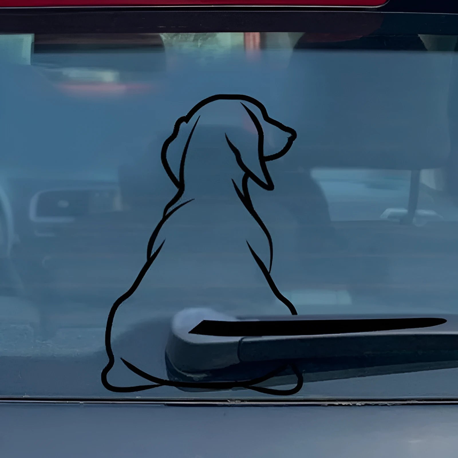 Cartoon dog car rear wiper sticker showing black and white colour options with moving tail design