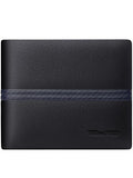 Men's brown cowhide leather wallet with embossed letter pattern and card slots