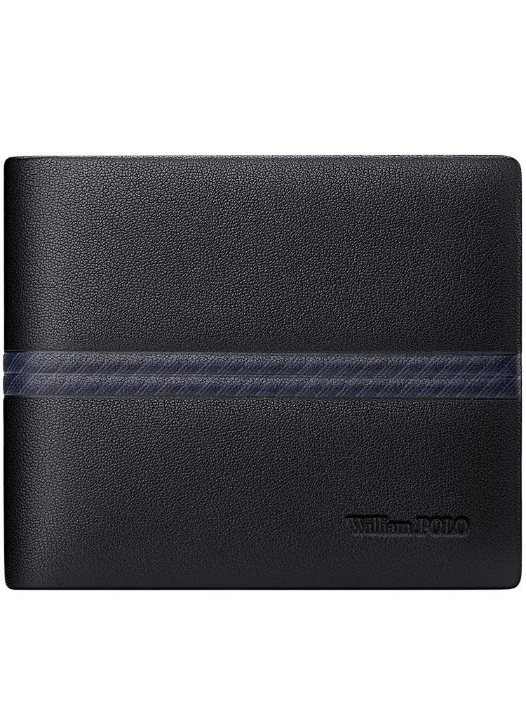 Men's brown cowhide leather wallet with embossed letter pattern and card slots