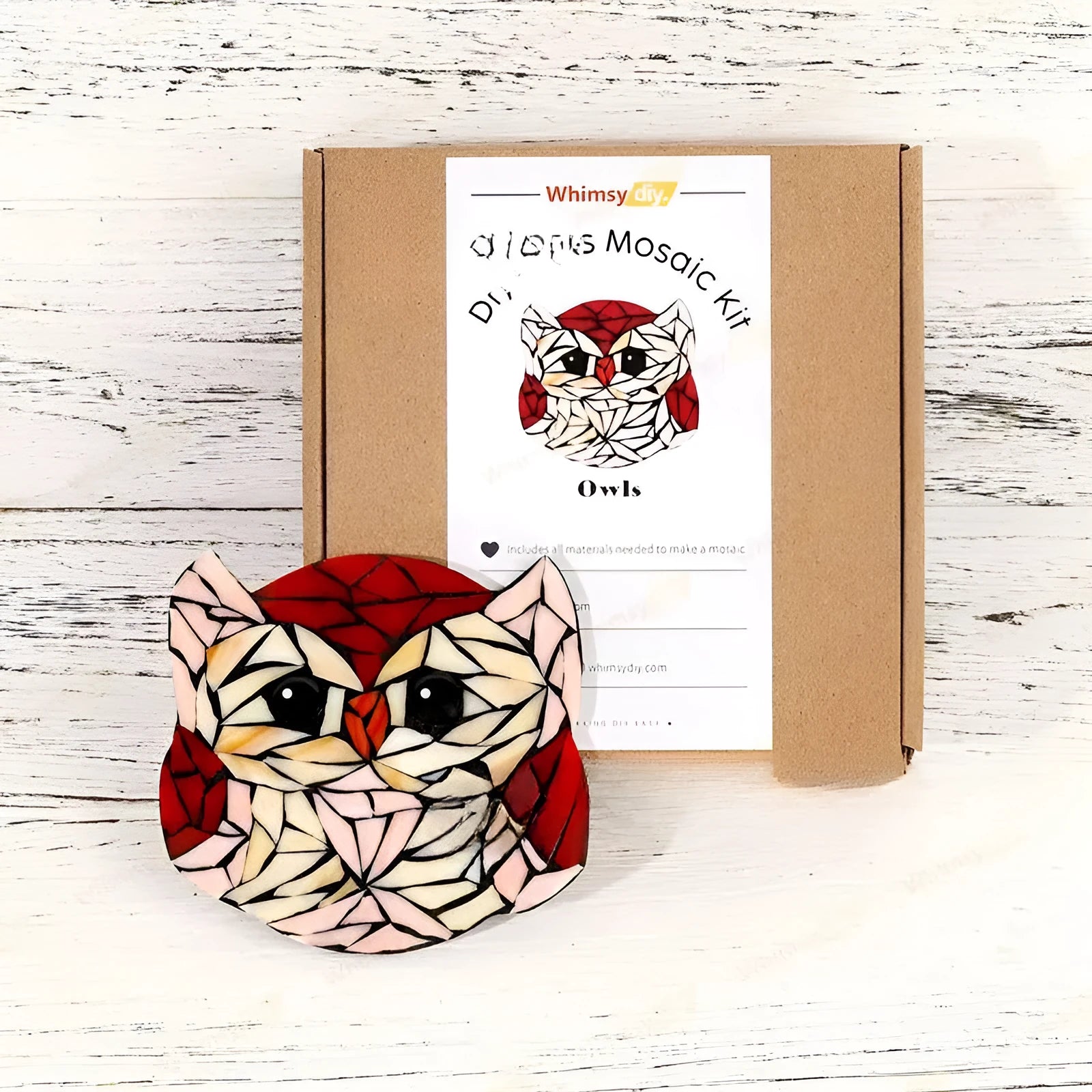Owl glass mosaic ornament with multicolored hand-cut tiles