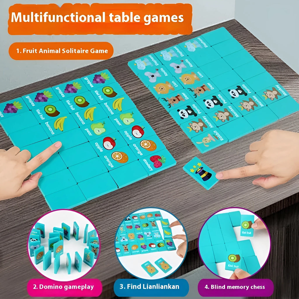 Wooden dominoes board game in colour box with Four In One style for children aged 4-6
