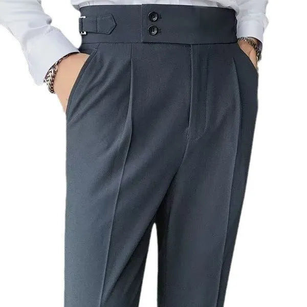Autumn retro high waist straight casual trousers in cotton blend fabric available in four colours