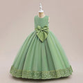 New Sequins Children's Mesh Dress in cotton blend, available in avocado green, bean pink, dark green, purplish red, and white, for girls 120-170cm height
