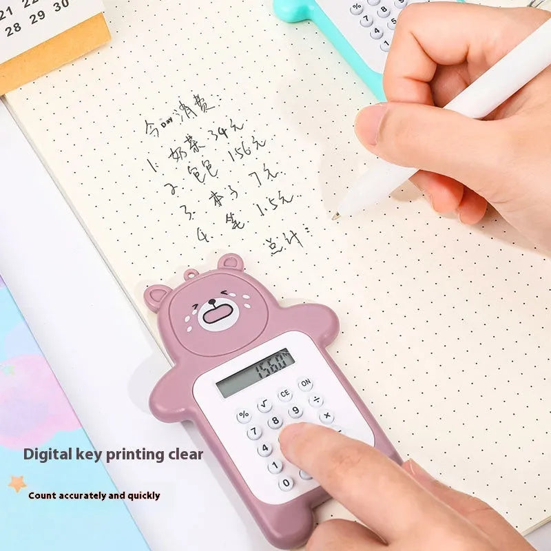 Cartoon bear shaped mini portable calculator in pink colour made of ABS plastic for students