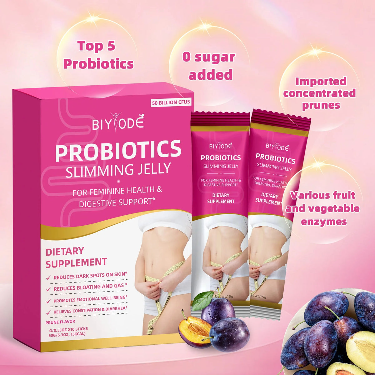 Probiotic jelly slimming supplement sticks for women, 10 sticks per box, OEM ODM private label