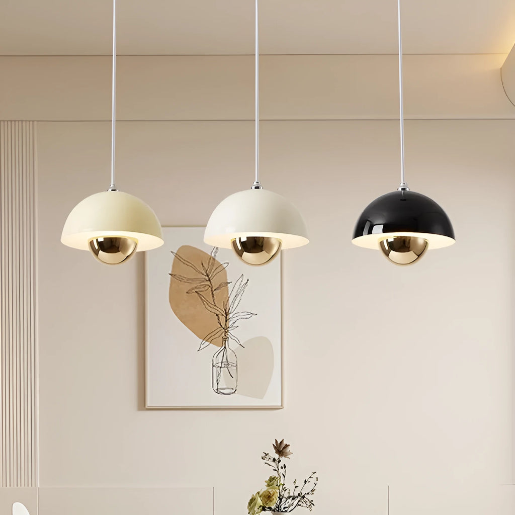 Retro 18cm pendant light with three colour modes, available in beige, black, or white, for bedroom or restaurant bar