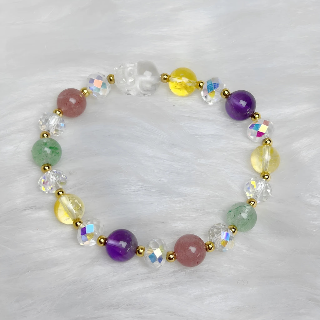 Colourful crystal bracelet with Phoenix and nine-tailed fox charm on adjustable band