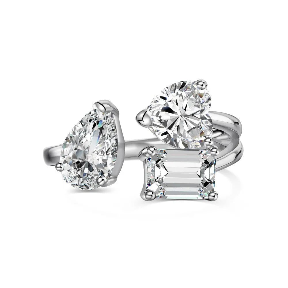 S925 sterling silver ring with adjustable opening and pear-shaped heart-shaped zircon inlay