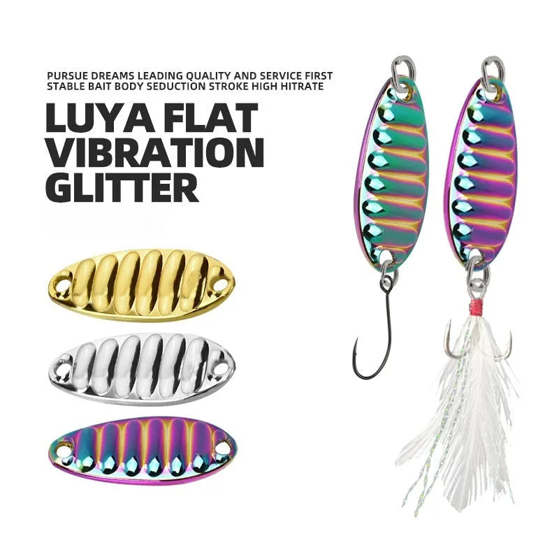 Sequins colourful light sea water offset feather hook plastic fake fish bait lure in gold, silver, or colourful finish