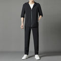 Korean loose hooded sun-protective clothing suit in grey, blue, or black.