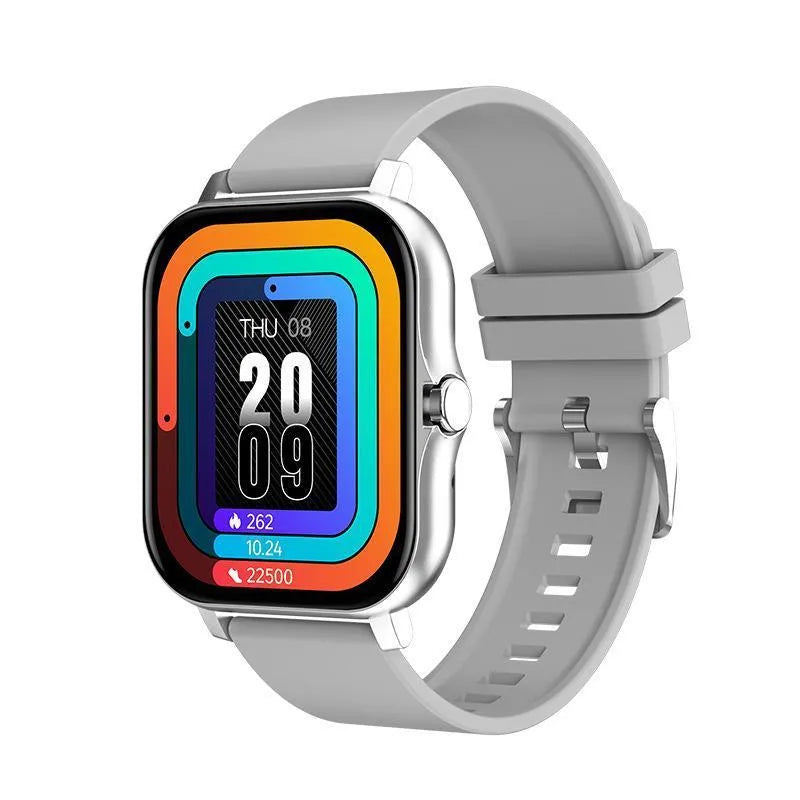 Custom dial smart watch with Bluetooth calling and 1.69 inch IPS display on wrist showing pink mesh silicone strap