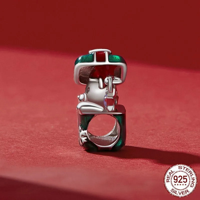 Little Bear Christmas gift box containing a single 925 silver bead with dripping oil finish in BSC940 colour, 14mm size