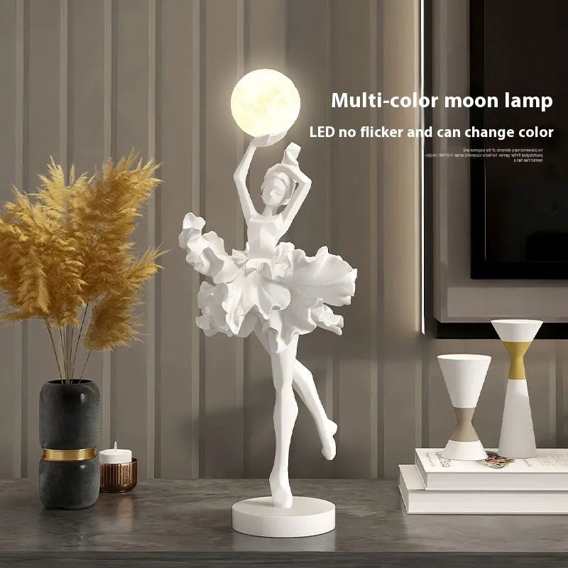 Art girl themed resin night lamp ornament with USB charging in black gold, white, pink, or light blue.