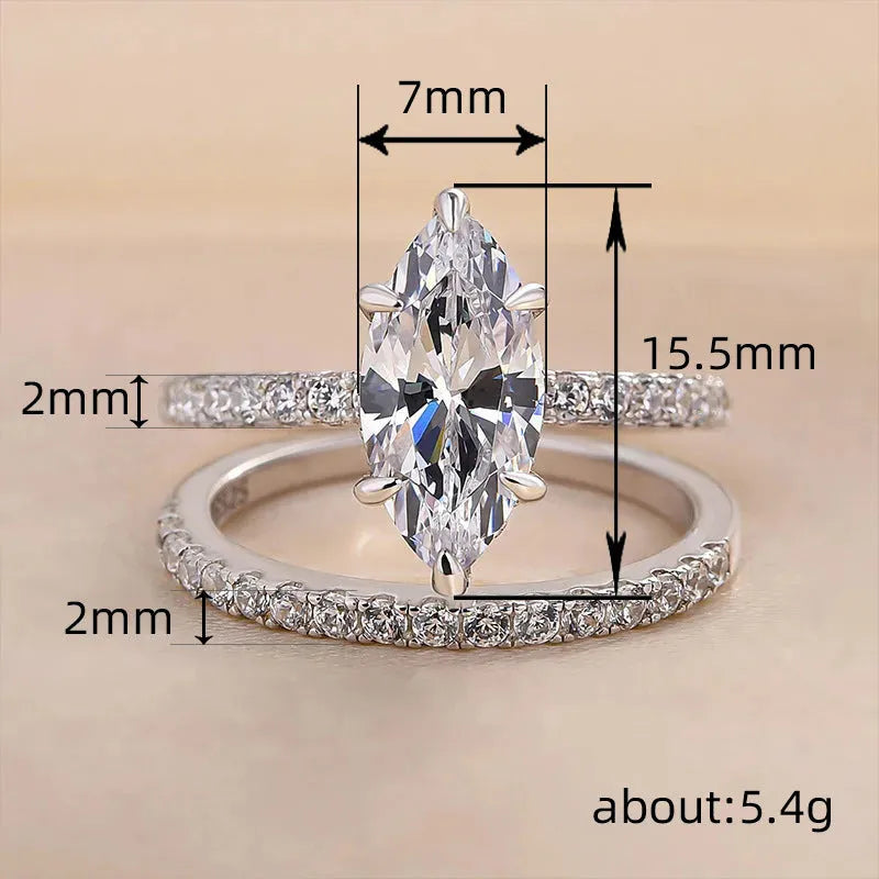Shiny couple rings with geometric zircon inlay on copper base T0092 white gold colour
