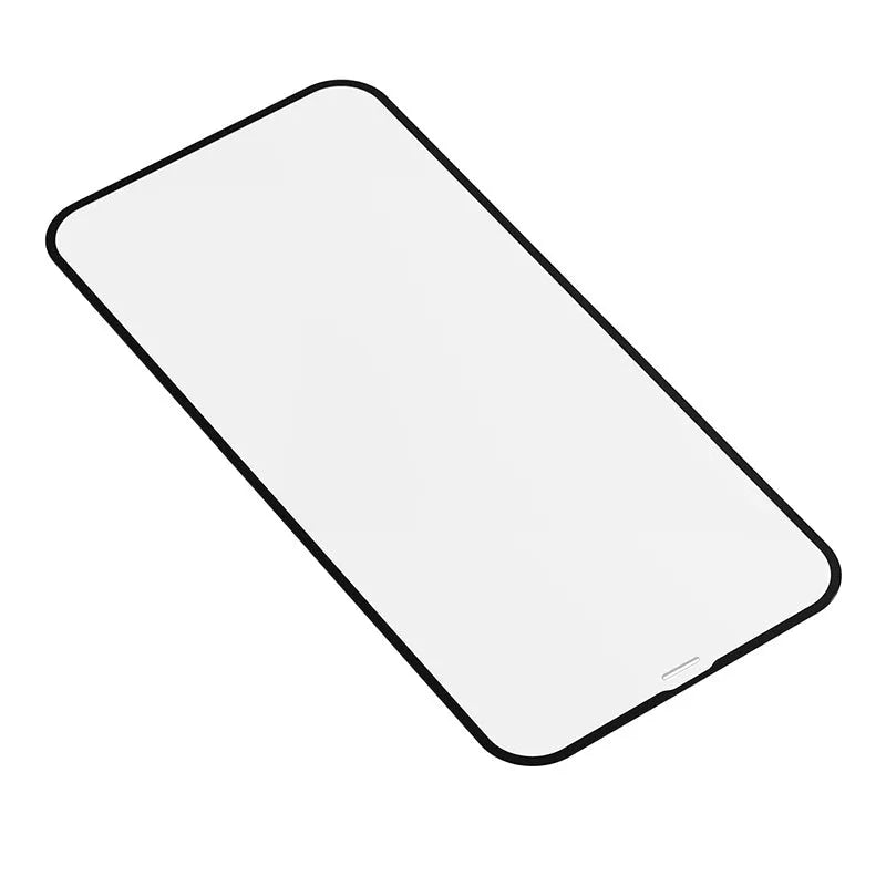 0.23mm curved tempered glass film for iPhone 12 mini in solid black, with non-broken edge and full-screen coverage.