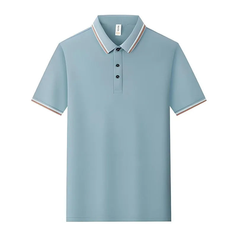 Lapel polo shirt in polyester with short sleeves and printed pattern, available in multiple colours