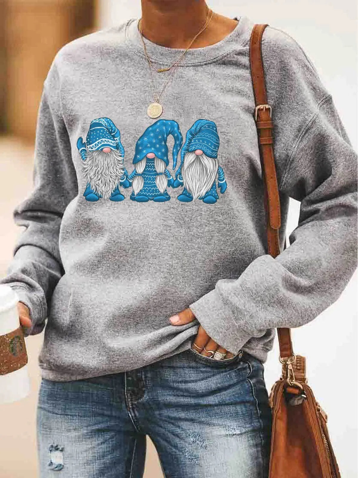 Christmas best selling women's cotton sweater with red Santa Claus print front view