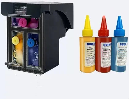 HP 304XL large capacity refillable ink cartridge for Deskjet and Envy printers with black and colour ink bottles