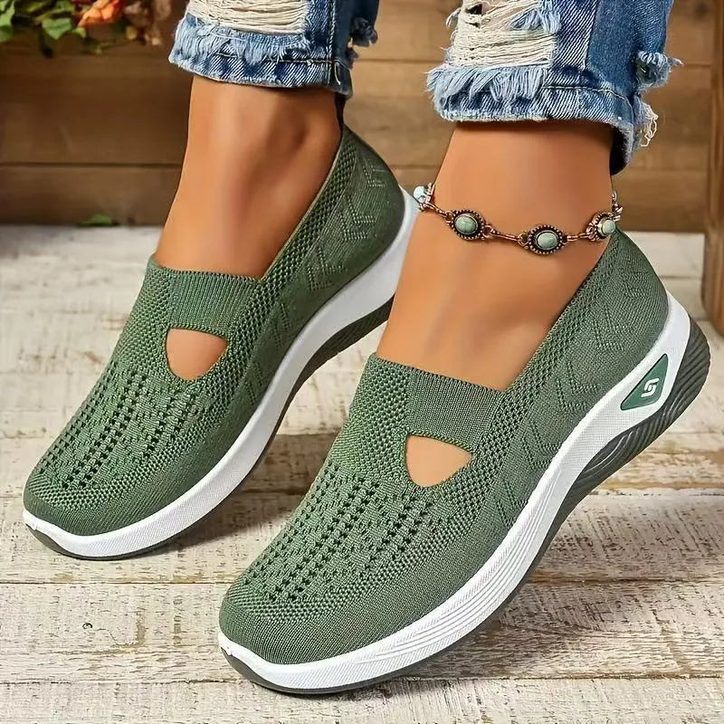 Women's low-top casual mesh shoes with a T-strap, round toe, and soft PVC sole in various solid colours.
